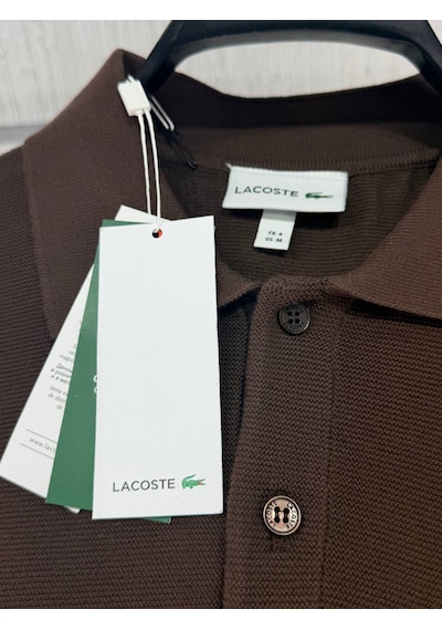 Lacoste Klasik Erkek Triko Örme Yazlık İnce Polo T- shirt Kahverengi