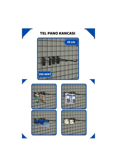 Tel Pano Kancası 25 Cm Siyah Raf Askısı Raf Kancası Mağaza Düzenleme 250 Adet