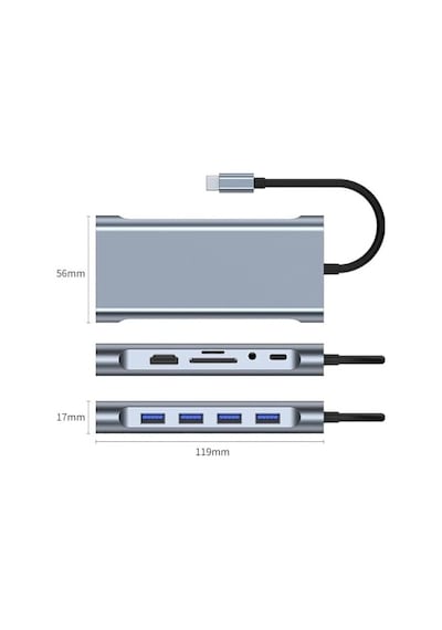 Plentiful Type-c Hub 11in1 Usbc 4k Hdmı,vga,usb3.0,ethernet,sd/tf Aux Macbook Pc Çoklayıcı Çevirici Dönüştürücü