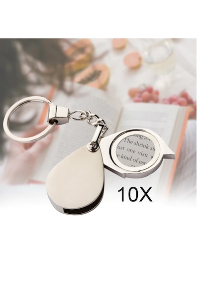Jokey Kırtasiye Taşınır, Mini Katlanır Çelik Anaktarlıklı Cep Büyüteci 10x30mm Cam Lens