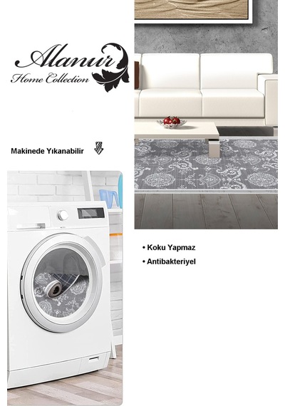 Dekoreko Kaymaz Taban Djt Salon Halısı Star Pamuk Saçaklı Modern 1861m gri