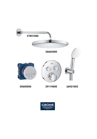 Grohtherm Smartkontrol Ankastre Banyo Bataryası Seti Oval Gagasız Geniş Oval Tepe Duşlu Krom