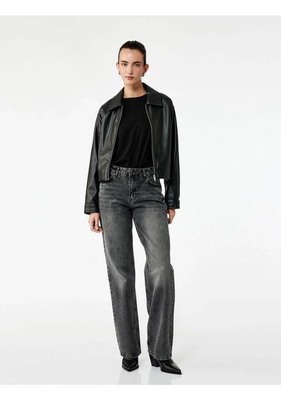 Koton Straight Fit Siyah Kadın Jean Pantolon 7wal40046md