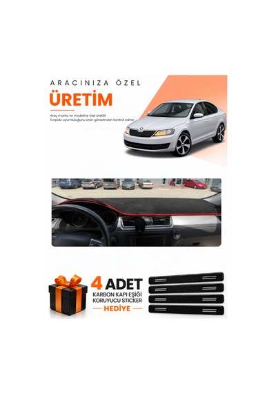 Skoda Rapid 2013-2017 Uyumlu Torpido Koruma Örtüsü Oto Kılıfı - Siyah Kırmızı