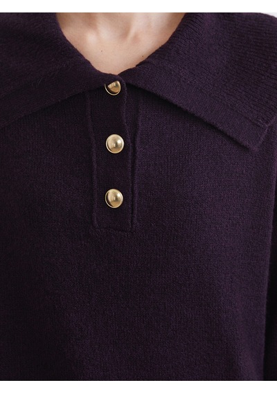 Lcw Modest Bordo Polo Yaka Kadın Triko Kazak