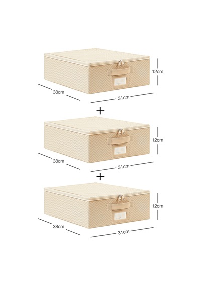 Ocean Home Textile 3'lü Küçük Boy Bej Balıksırtı Destekli Hurç Set 31 x 38 x 12 cm