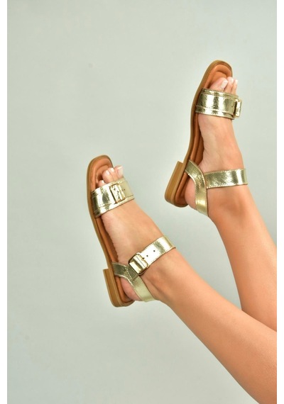 Fox Shoes U944834003 Altın Hakiki Deri Kadın Sandalet Altın-hakiki Deri