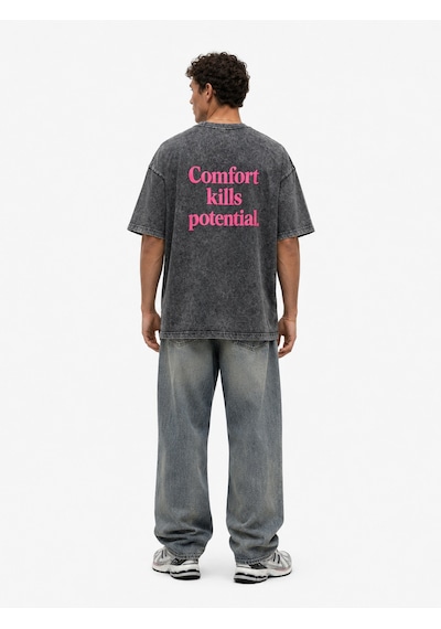 Respire Erkek Puf Baskılı Yıkamalı Oversize T-shirt Siyah