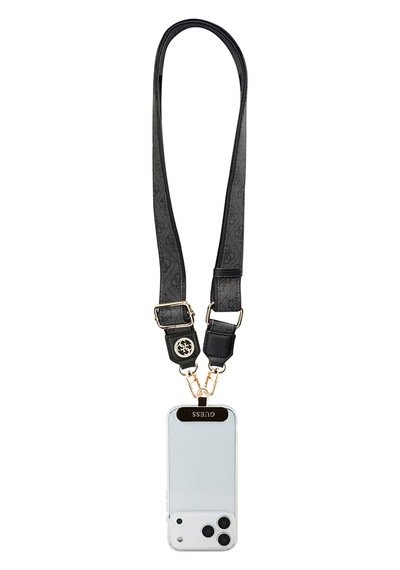 Guess Lisanslı Taşlı 4g Metal Logolu Çapraz Vücut Telefon Askı Kayışı 150cm Siyah Siyah