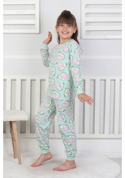 Cute Avocado Desenli Kız Çocuk Pijama Takımı Yeşil