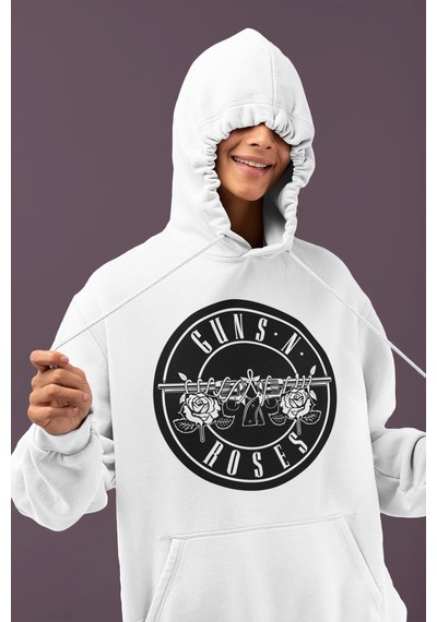 Sevbano Guns N' Roses Rock Metal Müzik Grubu Baskılı Unisex Oversize Hood beyaz