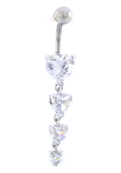 Ferizz 316l Çelik 4 Sıra Kalp Model Zirkon Taşlı Piercing Prc-219 Beyaz