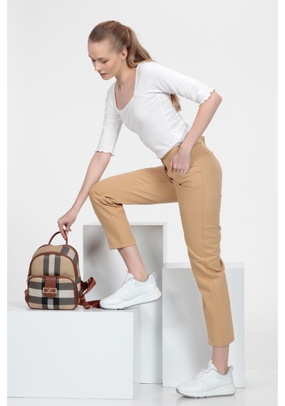 Metal Aksesuarlı Pantolon Camel