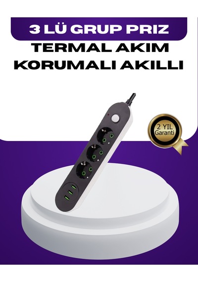Usb - 588 - Yuvalı Anahtarlı Üçlü Priz 2 - Nazblsmm - Metre Kablolu Hızlı Şarj