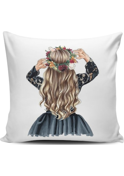 Kırlent Dünyası Fashion Girl Dijital Baskılı Kırlent Kılıfı (367537536)