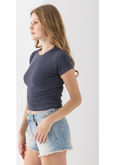 Giysa Kadın Bisiklet Yaka Pamuklu Basic Body Füme - 25873 Füme