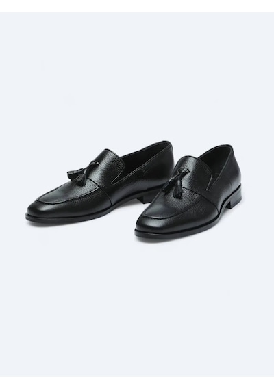 Siyah Deri Klasik Loafer Siyah