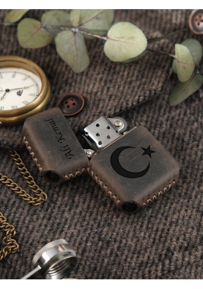 Vagave Gri Renk Hakiki Deri Kılıflı Zippo Benzinli Çakmak