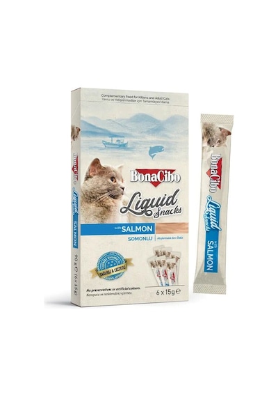 Bonacibo Somonlu Atıştırmalık Kedi Sıvı Ödülü 3'lü 6 x 15 G