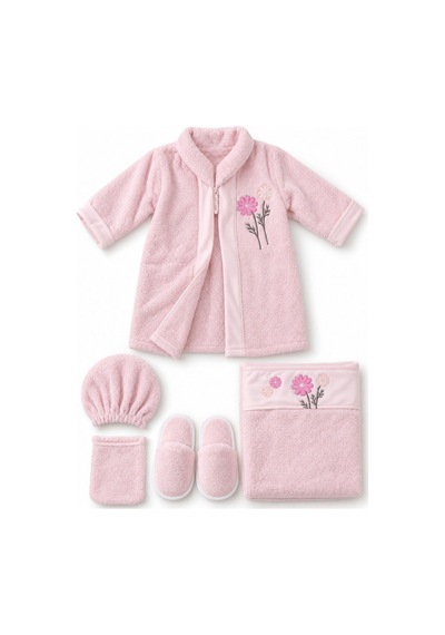 Kız Erkek Bebek Peluş Bornoz Seti Brz0401 Pembe