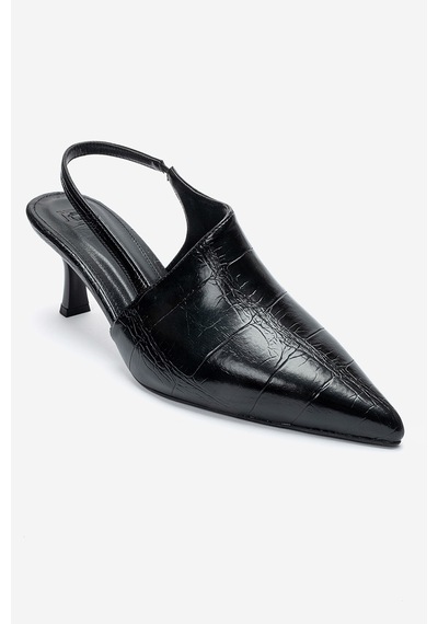 Luvishoes Yarel Siyah Baskı Kadın Topuklu Ayakkabı