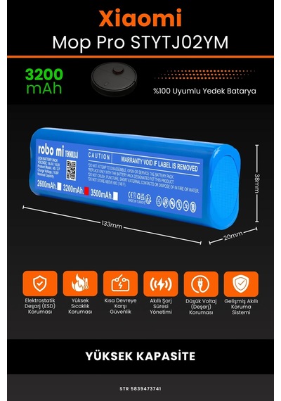 Xiaomi Mop Pro STYTJ02YM 3200mAh Robot Süpürge Bataryası