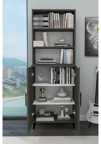 Reyo Home Enda Oras 6 Raflı 2 Kapaklı Klasik Kitaplık Antrasit
