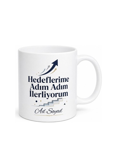 Hedeflerime Adım Adım İlerliyorum Başarı Motivasyon Kupa Bardak Hediye Beyaz / Çok Renkli