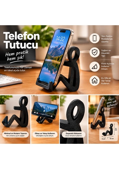 Telefon Tutucu Telefon Standı Adam Telefon Tutan Adam Masaüstü Telefon Tutucu Siyah