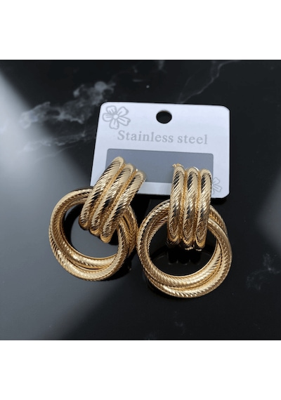 9056101492689 - Şık Ve Gösterişli Altın Renk 316l Çelik Çoklu Halka Küpe Modern Tasarımıyla Tarzınıza Zarafet Katın Gold