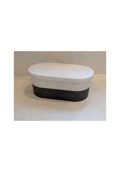 Alvera İki Rulo Tuvalet Kağıdı Saklama Kutusu Kapaklı Çizgili Banyo Organizeri Minimalist - Beyaz