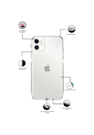 Apple Uyumlu iPhone 11 Kamera Korumalı Tıpalı Şeffaf Silikon Kılıf