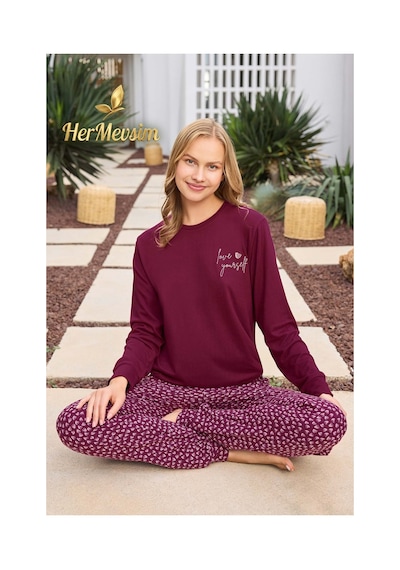 Aydoğan Kadın Asya Love Yourself Vişne Termal Pijama Takımı 250623