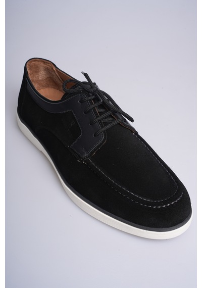 Fame Step Hakiki Deri Erkek Loafer Ayakkabı Casual Süet Günlük Rahat Bağcıklı Model Ravenna siyah