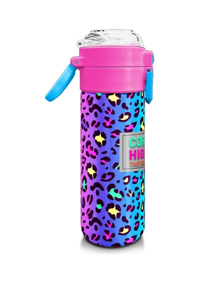 Coral High Kids Renkli Leopar Desenli Pipetli Ve Direk İçimli Paslanmaz Çelik Termos 500 Ml 31985 Pembe - Sarı