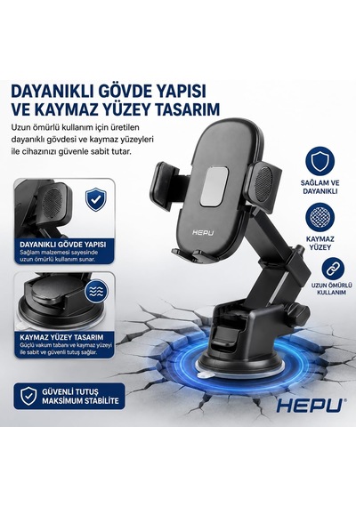 Lexroo Hp-a31 Uzatılabilir Kollu Araç İçi Telefon Tutucu Ayarlanabilir Kıskaçlı Güçlü Vantuz Taban Standart