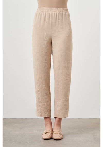 Mizalle Beli Lastikli Garni Bej Pantolon Bej