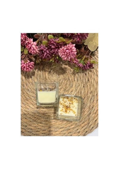 2'li Set Kokulu Kare Bardak Mum, Çiçek Kokulu, Beyaz, 5 X 5 Cm Diğer