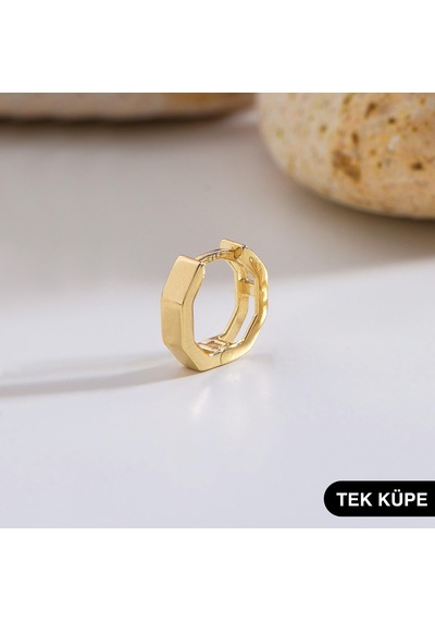 Goldkupe 14 Ayar Altıgen Tek Minik Halka Altın Küpe 0,66 Gr-6324