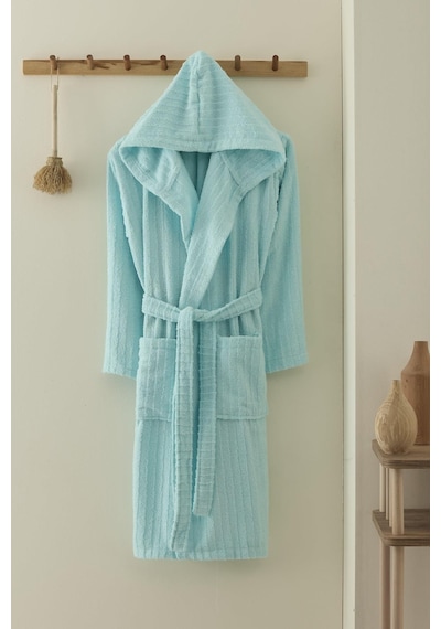 Pamuklu Kapüşonlu Unisex Bornoz Mint