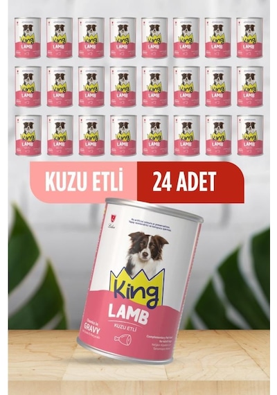 King Sos İçerisinde Et Parçacıklı Kuzu Etli Köpek Konservesi 400 Gr 24 Adet