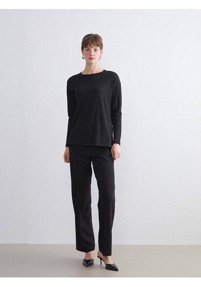 Lcw Everyday Siyah Bisiklet Yaka Oversize Kadın Tişört