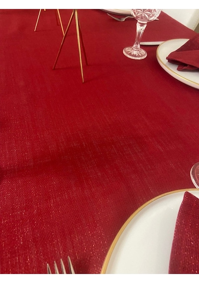 Simli Dertsiz Salon Masa Örtüsü Kırmızı 13 Parça