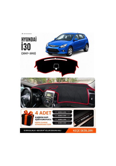 Hyundai İ30 2007-2012 Uyumlu Torpido Örtüsü, Torpido Kılıfı - Siyah Kırmızı