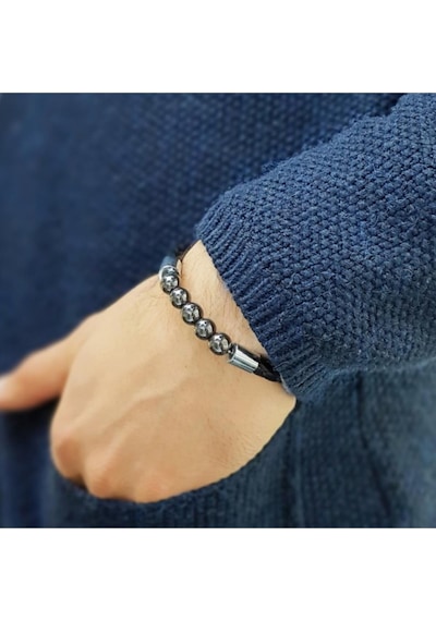 Brezza Lusso Jewelry Hematit Doğal Taşlı Erkek Bileklik Siyah