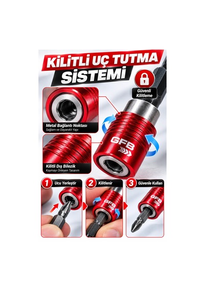 Gfb X-pro Kilitli Bits Adaptörü 60 Mm 1/4" Manyetik Quick Lock Hızlı Uç Değiştirme Aparatı