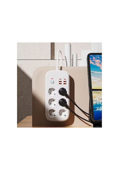 Termal Akım Korumalı 6 Lü Priz 4x Usb 2x Type-c Çıkışlı Grup Priz Çoğaltıcı 3500w Siyah 2 M