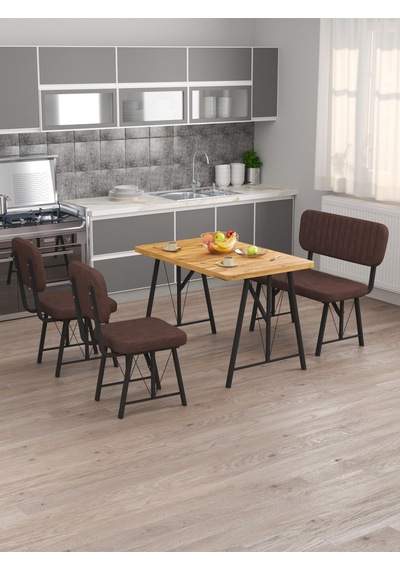 Mygusi Hayat 2 Sandalyeli 1 Bench Mutfak Masa Takımı Atlantik Çam Kahve