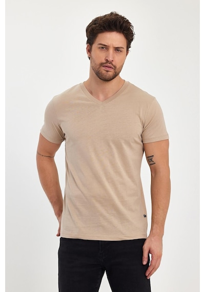 Erkek Compact Penye V Yaka T-shırt Ofxford Tan