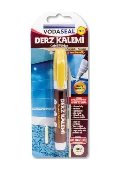 Mey İthalat Vodaseal Çift Uçlu Su Bazlı Kokusuz Kalıcı Derz Kalemi Bej